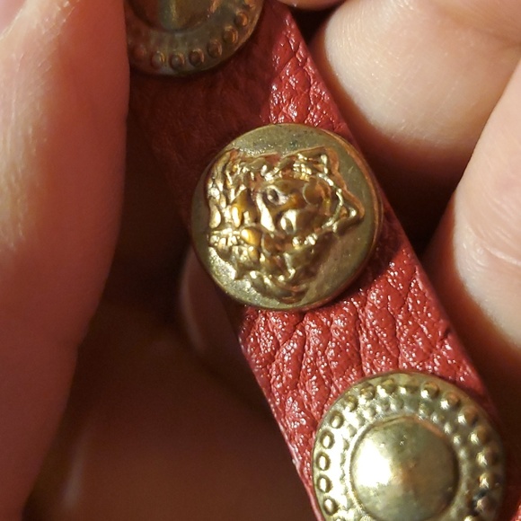 Gold Spiral Earrings and Red Faux Leather Studded Bracelet Set - Picture 12 of 12